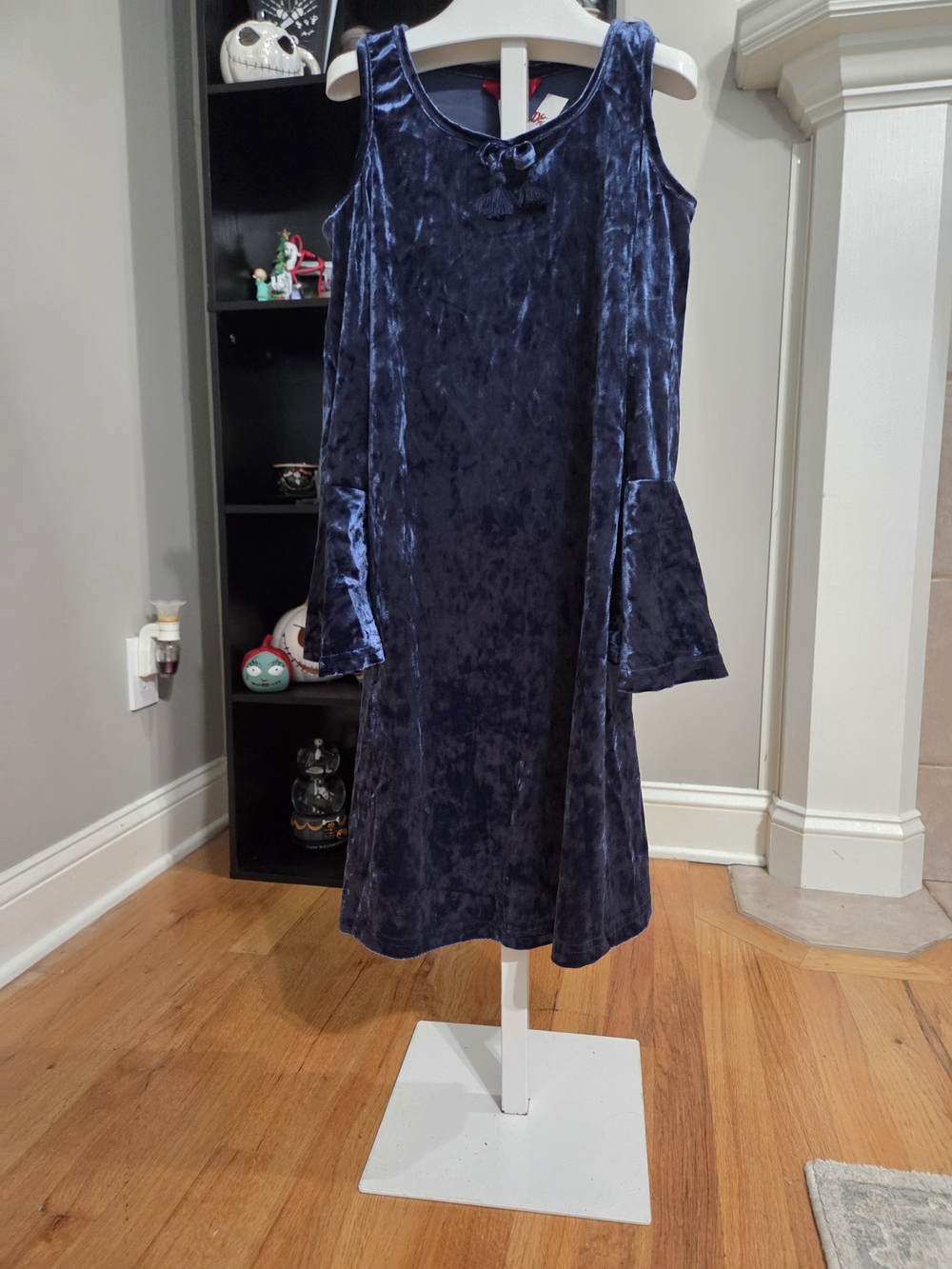 1st Kiss Navy Blue Velvet Cold-Shoulder Girls Dress